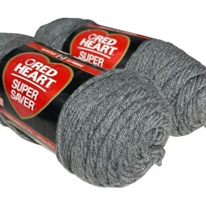 VTG Coats Red Heart Super‎ Saver Yarn GREY HEATHER 0400 Acrylic 5oz SAME DYE LOT